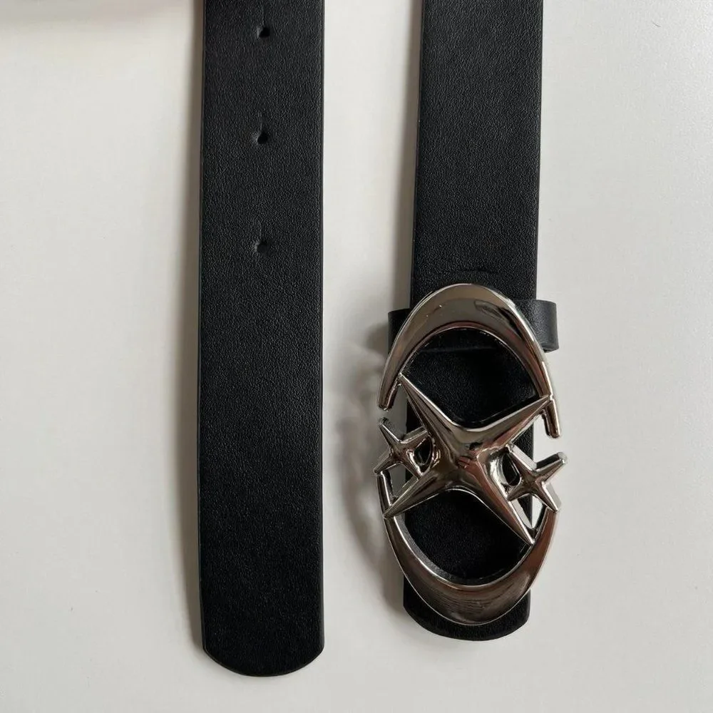 y2k 2000s chrome star futuristic star emblem black and silver grunge emo belt
